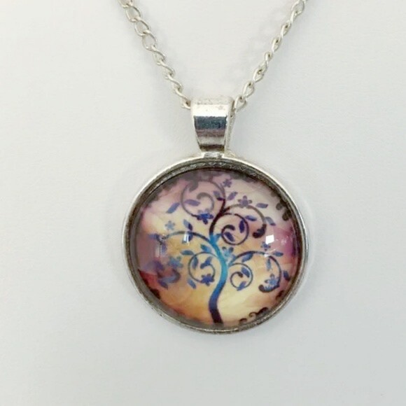 Tree of Life Pendant Necklace Yellow Purple Silver Tone - Picture 2 of 6